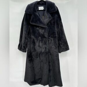 Rebecca Minkoff Long Double Breasted Vegan Fur Coat Navy Blue XL NWT $595